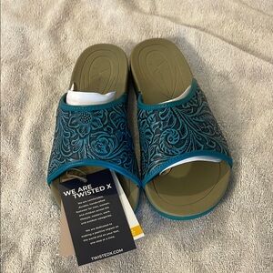 Twisted X Teal and Gray Floral Slides